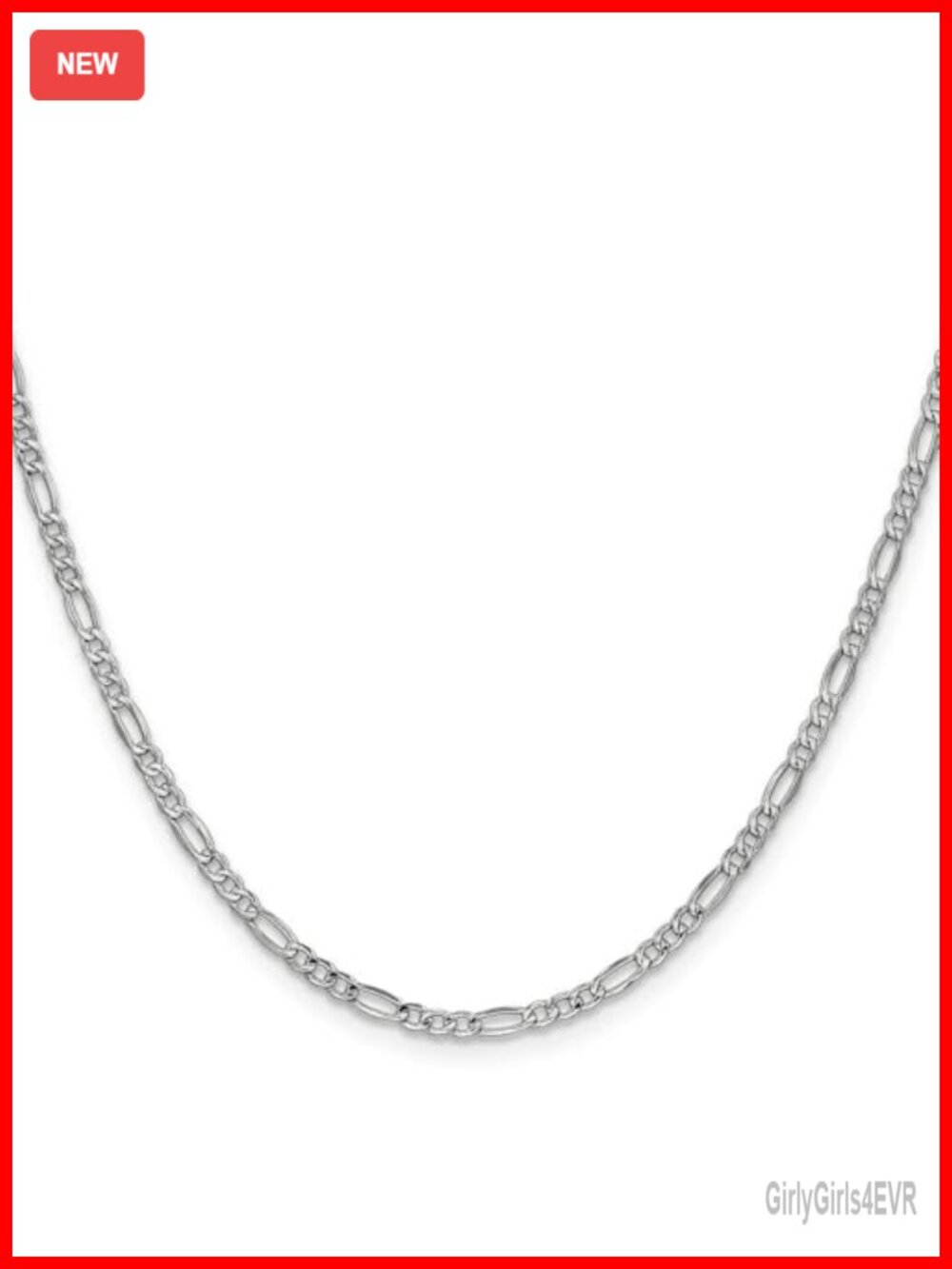 14k White Gold 2.5MM Semi-Solid Figaro Chain Necklace 18 Inches